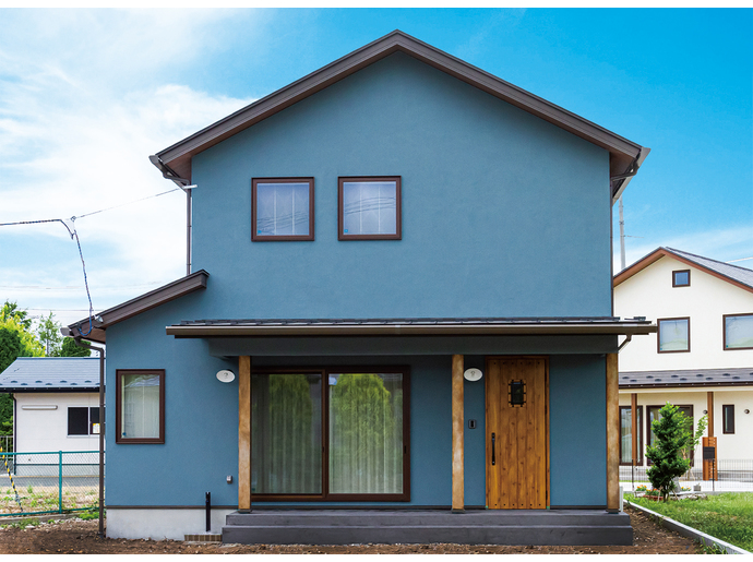 ブルーグレー塗り壁 アメリカンシャビーハウス 施工実績 オクトハウジング 仙台でアメリカンな家づくりスタイル
